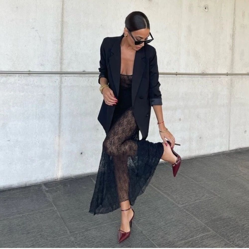 ZARA L Black Lace Dress w layered flounce hem. NWT - Picture 16 of 16